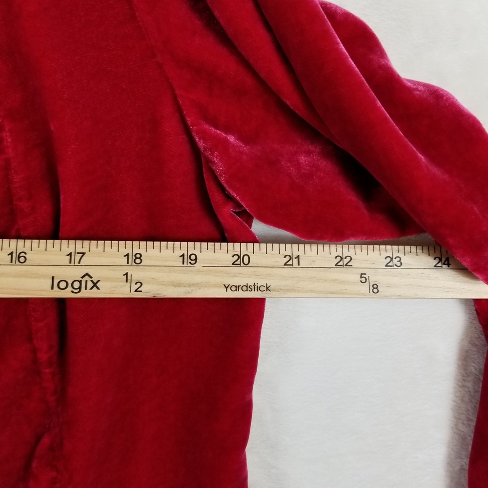 J. Jill Velvet Silk Blend Blouse Womens Large Red Button Front Gathered Back - Picture 5 of 7